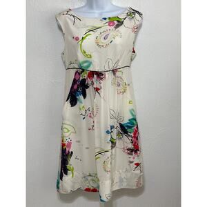 Matty M 100% Silk Dress XS Cream Floral Paisley Print XS Coquette Soft Girl